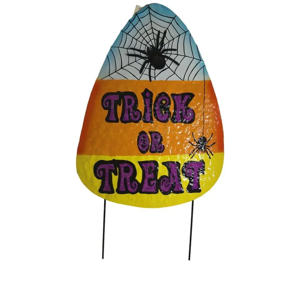 Halloween Candy Corn Trick Or Treat Metal Yard Sign New